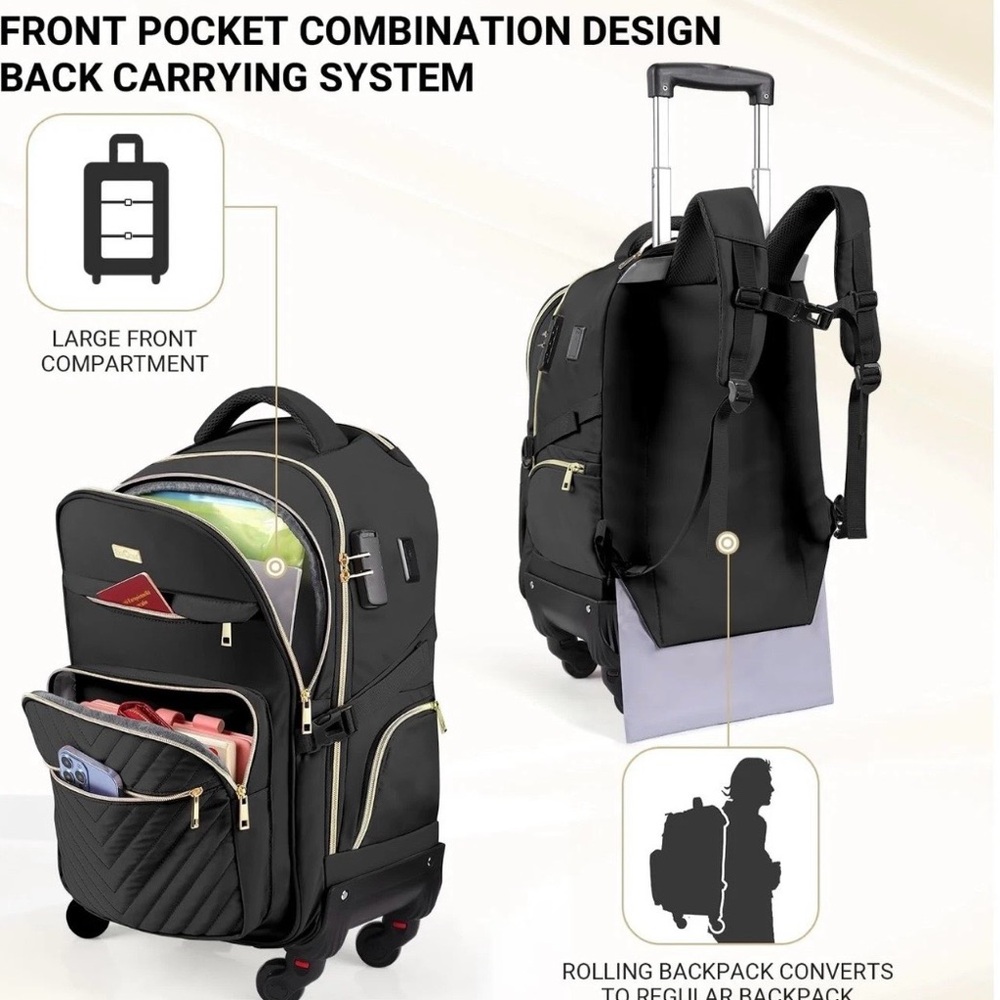 Star Cloud Rolling Backpack Carry On USB Type-C 21x14x9 Black NWT - Picture 8 of 9